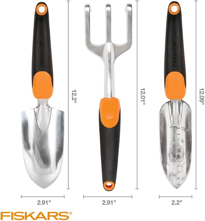 Fiskars 751220-1001 Pro IsoCore Pick/Mattock, 1.5 lb, Orange/Black & 384490-1002 Garden Scratch Tool Set with Shovel, Hand Rake and Spade for Weed Removal, Digging, Gardening, Black/Orange
