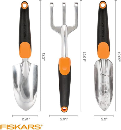 Fiskars 751220-1001 Pro IsoCore Pick/Mattock, 1.5 lb, Orange/Black & 384490-1002 Garden Scratch Tool Set with Shovel, Hand Rake and Spade for Weed Removal, Digging, Gardening, Black/Orange