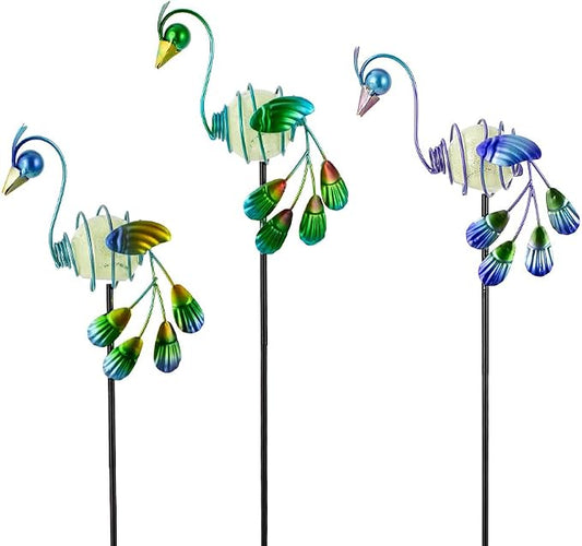 Decorative Garden Stakes, 3 Pack Glow in Dark Metal Garden Stakes | Luminous Peacock Yard Art Decor Waterproof Lawn Ornament Gifts for Mom, Women