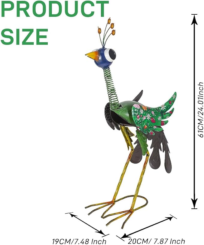 Metal Peacock Garden Statue,Outdoor Peacock Sculpture Decor Yard Art,Farmhouse Art for Yard, Patio, or Housewarming Present for Mom, Friends