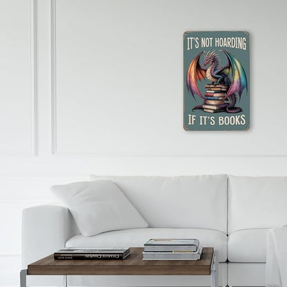 mmiishe Vintage Dragon Wall Decor Retro Metal Sign Dragon Gifts for Women Book Lovers Bookish Wall Decor for Bedroom Cafe Library Art Plaque 8x12 Inches Birthday Anniversary Decoration