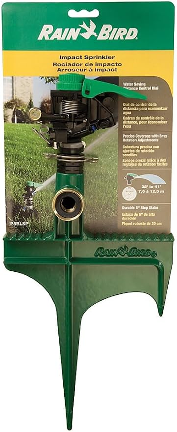 Rain Bird P5RLSP Plastic Impact Hose-End Lawn and Garden Sprinkler on Large Metal Spike, Adjustable 20° - 360° Pattern, 25' - 41' Spray Distance