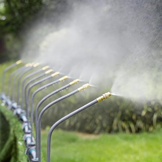 Drip Irrigation System, 33Ft 5/16 Inch Hose, 10 Adjustable Copper Nozzles, Automatic Atomizing Watering Kit for Greenhouse, Outdoor, Raised Bed, Lawn