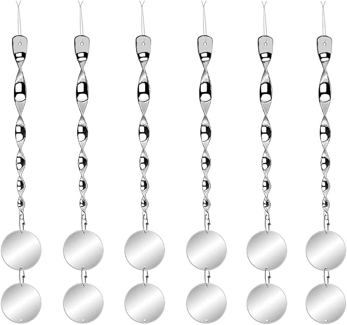 Chephon Bird Scare Rods with Reflective Discs Reflectors - Bird Spinner Scare Device of Twisting Rods and Disks to Keep Birds Away Like Woodpecker and Pigeon - 6 Pack