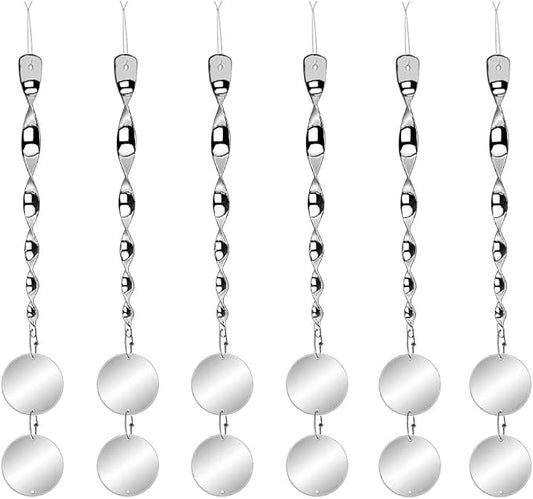 Chephon Bird Scare Rods with Reflective Discs Reflectors - Bird Spinner Scare Device of Twisting Rods and Disks to Keep Birds Away Like Woodpecker and Pigeon - 6 Pack