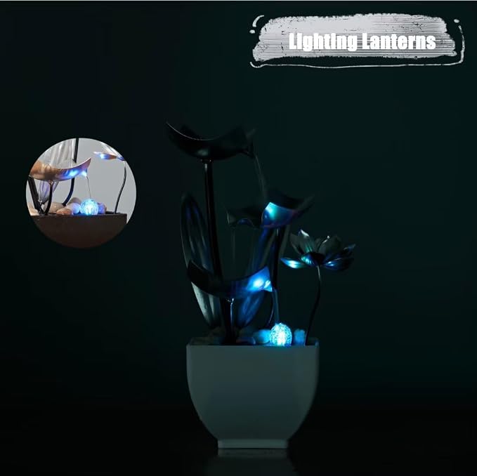 Tabletop Fountain Fountain Water Feature for Zen Home Decor: Deep Basin & Natural River Rocks - Zen Relaxation for Office, Living Room Silver
