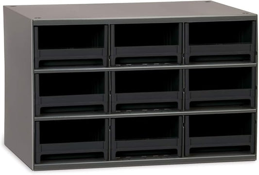 Akro-Mils Steel Garage Storage Cabinet, Small Parts Organizer Metal Cabinet for Hardware, Nails, Screws, Bolts, Nuts, and More, 17" W x 11" D x 11" H, 9-Drawer, Gray Cabinet/Black Drawers (19909)