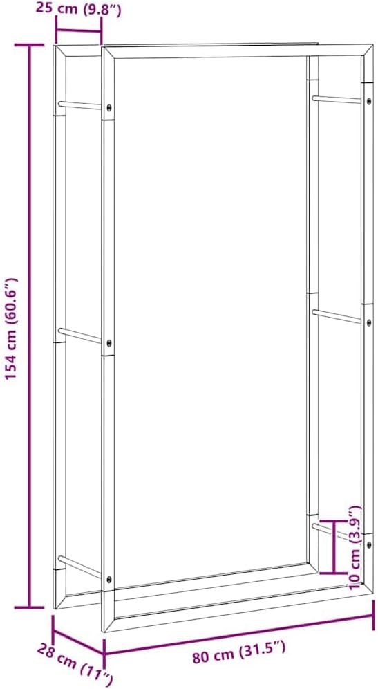 vidaXL Matt Black Steel Firewood Rack - Weather-, Large Log Stand for Fireplace or Log Burner, Ground-Elevated Design for Optimal Airflow