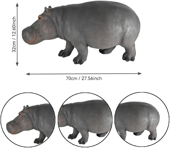 27.56" Large Weather Resistant Hippopotamus Garden Statue, Realistic Resin Hippo Wildlife Sculpture, Outdoor Decor for Lawn Yard Patio Pond Landscaping