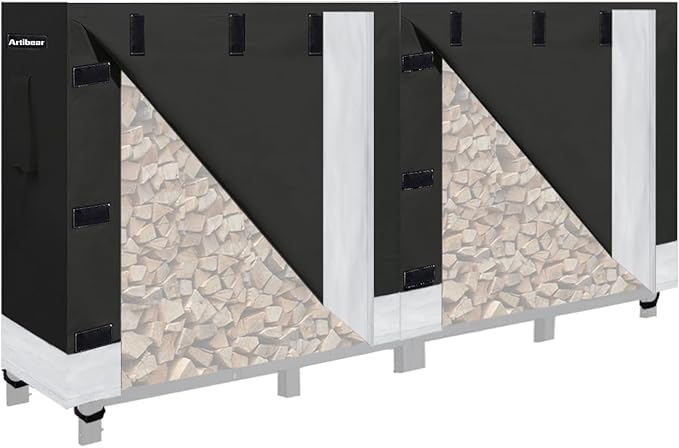 8ft Firewood Rack Cover for Wood Holder, Waterproof Wood Pile Cover for Outside, Indoor Outdoor Log Rack Cover for Firewood with Buckle, Black (Frame not Include)