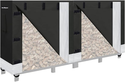 8ft Firewood Rack Cover for Wood Holder, Waterproof Wood Pile Cover for Outside, Indoor Outdoor Log Rack Cover for Firewood with Buckle, Black (Frame not Include)