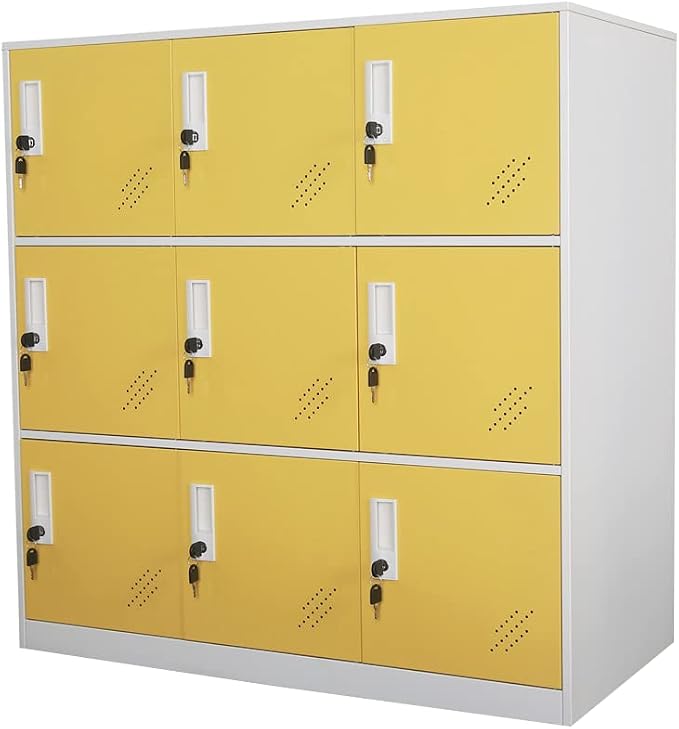MECOLOR 9 Door Metal Office Storage Locker Cabinet, Gym School and Home Locker,Metal Locker Storage for Employee Staff or Workers(Yellow)