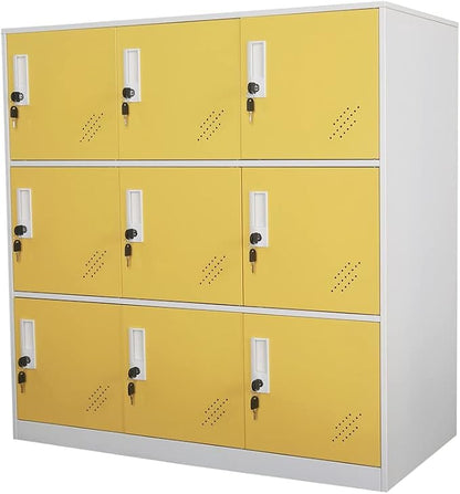 MECOLOR 9 Door Metal Office Storage Locker Cabinet, Gym School and Home Locker,Metal Locker Storage for Employee Staff or Workers(Yellow)