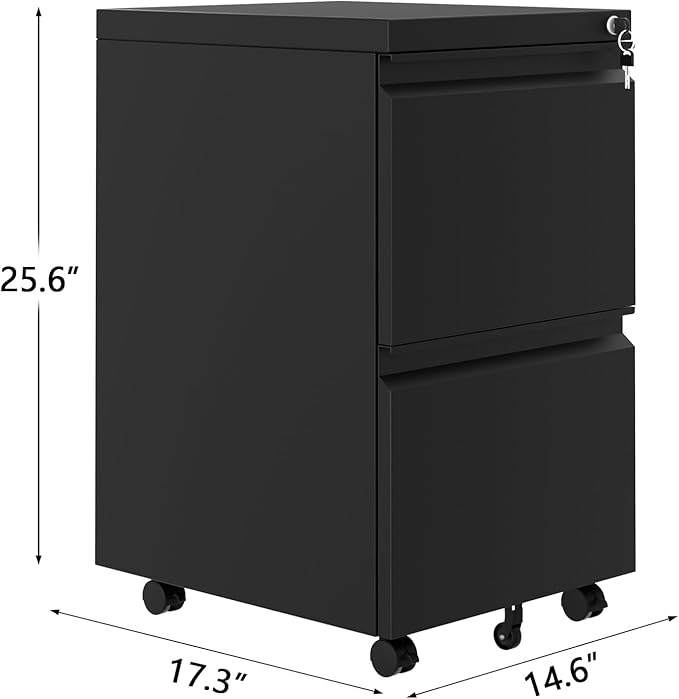 GAOMON 2-Drawer Mobile File Cabinet with Lock, Metal Filing Cabinet on Wheels, Fits Letter/Legal/A4 Files, Space-Saving Under Desk Office Storage Organizer for Home Office, Easy Assembly, Black
