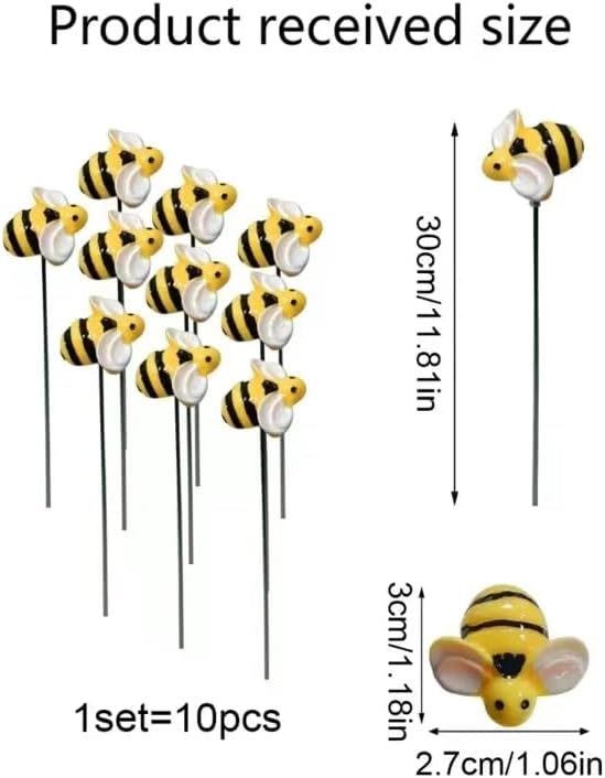 10Pcs Bee Garden Stakes Decor, Flower Pot Bed GardenDecorGarden Stakes Decorative, Metal Yard Art Ornaments,Outdoor Lawn Pathway Patio Plant Pot Flower Bed Decorative Stakes, (10Pcs)