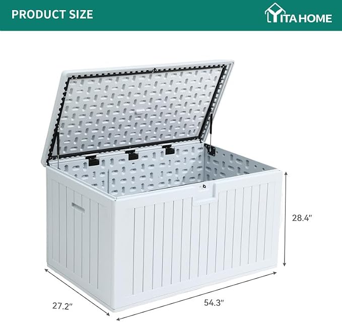 YITAHOME XL 180 Gallon Large Deck Box | Outdoor Storage for Patio Furniture Cushions,Garden Tools,Waterproof,Lockable (White)
