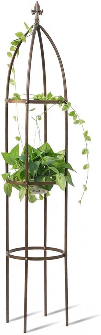 Garden Obelisk Trellis 100% Metal Heavy Duty 5.5 ft for Climbing Vines | Upgraded 16mm Thick Steel Tubes Bronze Rustproof Tower, Medium Plant Support Stands for Flowers, Roses, Clematis & Tomatoes
