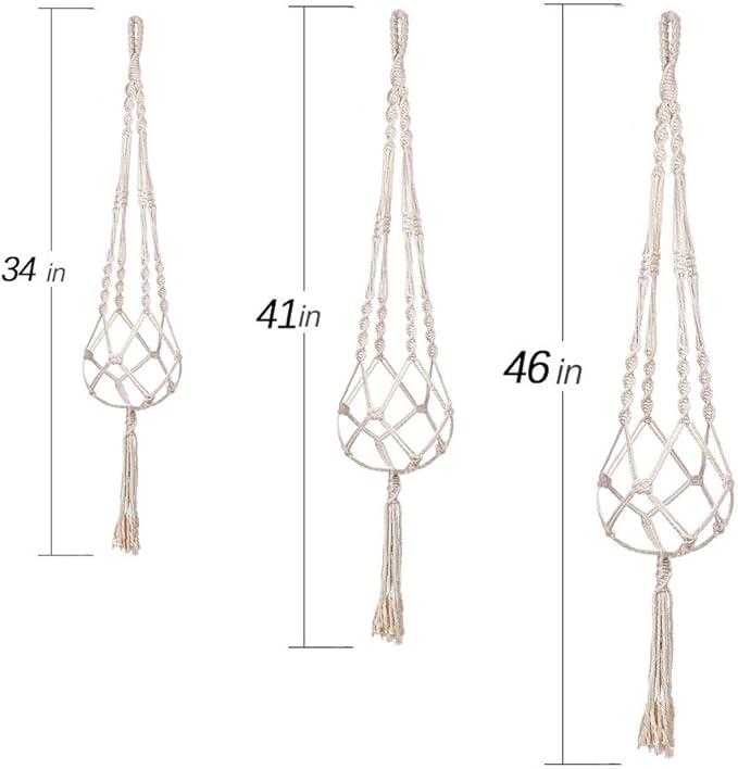 MIPON 3 Pack Macrame Plant Hangers, Hanging Planters for Indoor Plants | 3 Sizes (34"/41"/46") Handmade Cotton with Hooks, Boho Home Decor for Patio Balcony Living Room, Fits 5-10 Inch Pots