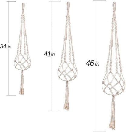 MIPON 3 Pack Macrame Plant Hangers, Hanging Planters for Indoor Plants | 3 Sizes (34"/41"/46") Handmade Cotton with Hooks, Boho Home Decor for Patio Balcony Living Room, Fits 5-10 Inch Pots