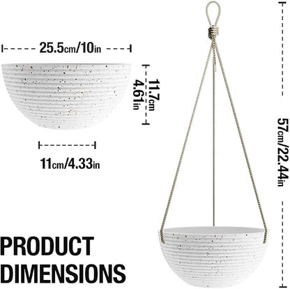 Asnext Line Pattern 10 Inch Hanging Planter for Indoor Outdoor Plants, 2 Pack Round Hanging Pots for Plants (Speckled White)