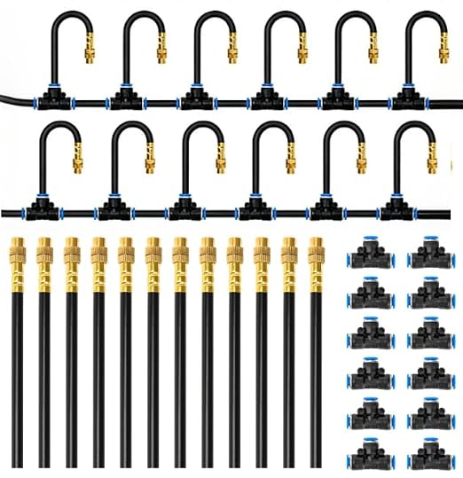 MIXC 1/4" Drip Irrigation System, Adjustable Copper Nozzles (7.8ft Rod Length, 12pcs nozzles and connectors,NO Water Pipe)