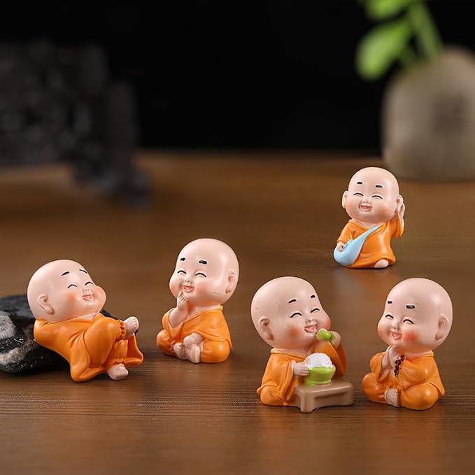 7Pcs Baby Buddha Statues 1 inch Little Monk Figurines for DIY Zen Garden Car Dashboard Office Tabletop Shelf Home Decoration