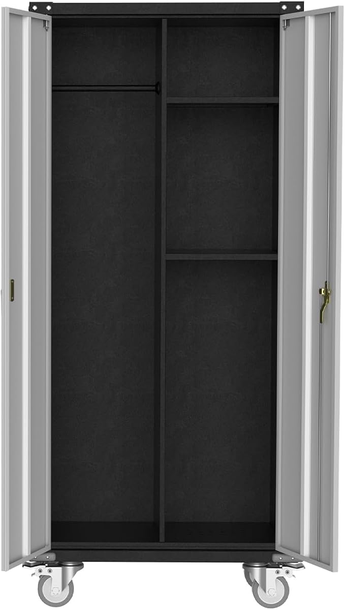 IDEALHOUSE 71" Black Metal Storage Cabinet with Lock - Heavy Duty Garage & Pantry Cabinet with 4 Adjustable Shelves, Secure Organization Cabinet for Office, Home, Shop