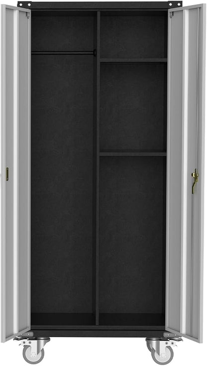 IDEALHOUSE 71" Black Metal Storage Cabinet with Lock - Heavy Duty Garage & Pantry Cabinet with 4 Adjustable Shelves, Secure Organization Cabinet for Office, Home, Shop