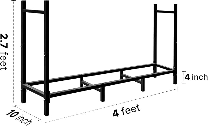 ARIFARO 4ft Firewood Rack, Adjustable Outdoor Indoor Log Holder Steel Heavy Duty Wood Rack,for Firewood Storage Wood Stacker, Rustproof, Easy Assembly, Black