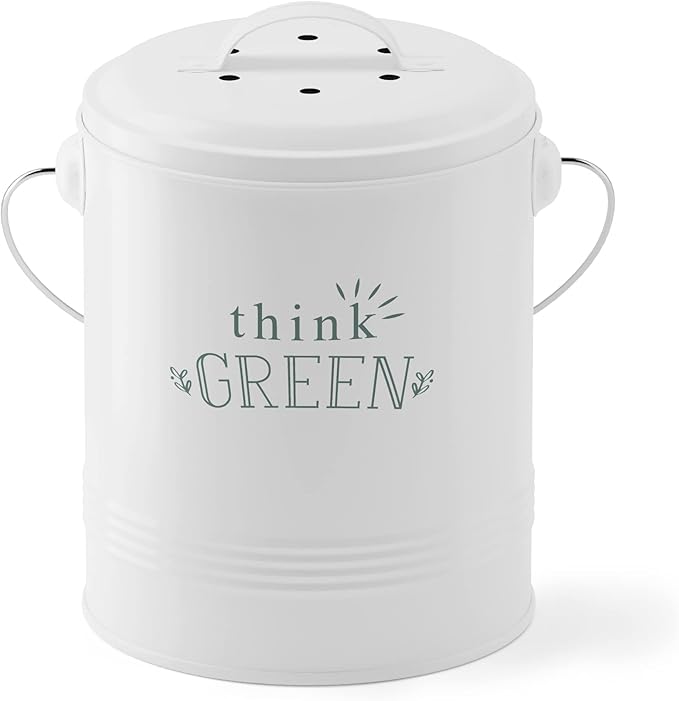 Barnyard Designs 1.2 Gallon Kitchen Counter Compost Bin with Lid (White) | Countertop Composter with Smell-Absorbing Filters and Removable Inner Bucket; Food Waste Pail for Easy Cleaning