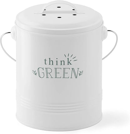 Barnyard Designs 1.2 Gallon Kitchen Counter Compost Bin with Lid (White) | Countertop Composter with Smell-Absorbing Filters and Removable Inner Bucket; Food Waste Pail for Easy Cleaning