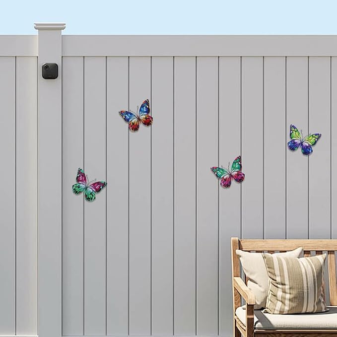 dreamskip 4 Pcs Metal Butterfly Wall Decor Art, Colorful Butterflies Outdoor Wall Art, Hand Craft Outdoor Garden Decor For Fence, Patio, Yard Decoration