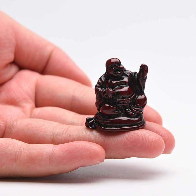 6Pcs 1'' Red Resin Laughing Buddha Figurines, Tabletop Lucky Decor | Mini Maitreya Buddha Statue, Flower Pot Statue, Home Office Desk Decor, Fengshui Collection Gift Ornaments