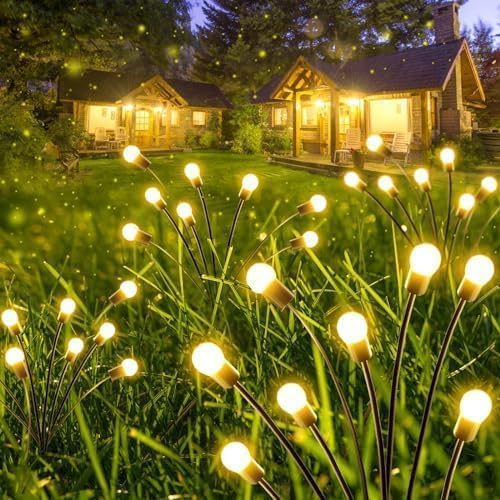 12 Pack Solar Firefly Lights Outdoor Swaying Garden Decor 96 LED Warm White | 2 Lighting Mode, Auto On/Off, Sway with Wind, Waterproof Solar lights Outdoor for Flower Bed Patio Pathway Courtyard Decor