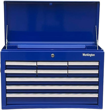 Workington Professional Industrial Portable Metal Tool Chest with 9 Drawers, 26" 9-Drawer Tool Chest Cabinet with Ball Bearing Drawer Slides, Steel Tool Storage Box Organizer 4016 Blue