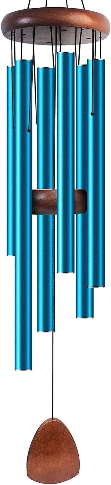 37 Inch Large Aluminum Wind Chimes, Serene Blue with Deep Tone and Wood Top, Outdoor Decor for Garden Patio Backyard Porch, Birthday Housewarming Gift