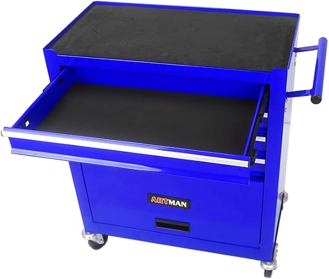 YOPTO Multifunctional Cart with 4 Ball-Bearing Drawers,Portable Rolling Tool Chest W/ 4 Wheels and Pull Handle,for Garage,Warehouse,Workshop,Repair Shop,Blue
