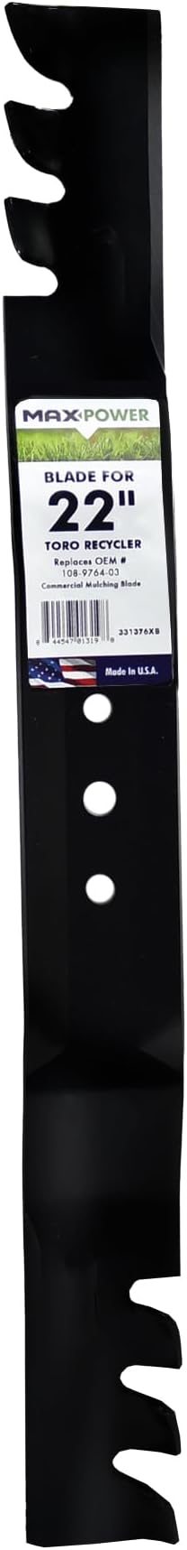MaxPower 331376XB USA MADE Commercial Mulching Mower Blade | For 22" Toro Recyclers, Replaces OEM no. 108-9764-03, 131-4547-03