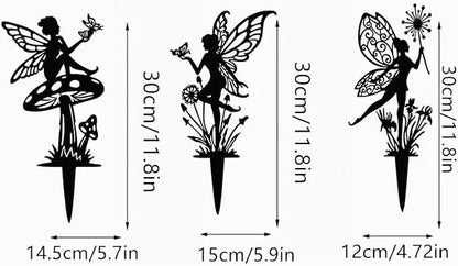 Decorative Garden Stakes， Fairy Garden Stakes, Butterfly Fairy Stakes for Weather Resistant Black Metal Outdoor Decorative Art for Women Gift (Matte Black, 3P-B)