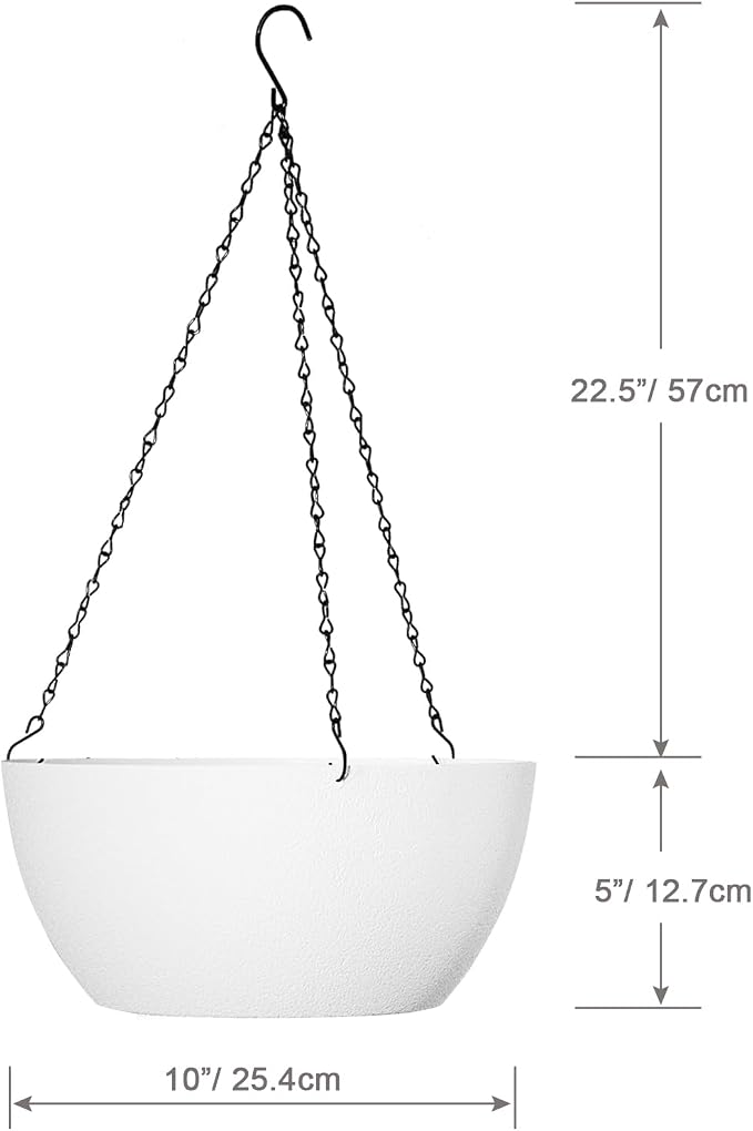 WSMKSZ 10 inch Hanging Planters for Outdoor Indoor Plants with Drainage Holes and Chain, 2 Pack Round Hanging Flower Plant Pots for Garden Home Porch Decor, White