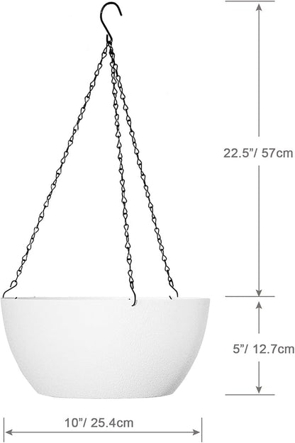 WSMKSZ 10 inch Hanging Planters for Outdoor Indoor Plants with Drainage Holes and Chain, 2 Pack Round Hanging Flower Plant Pots for Garden Home Porch Decor, White