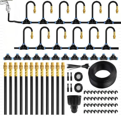 MIXC 50Ft 1/4" Drip Irrigation System,2026-Upgrade Garden Irrigation Kit with 12pcs Adjustable Copper Nozzles,Automatic Atomizing Watering System for Outdoor Plants,Raised Bed,Yard,Potted Plant,Lawn