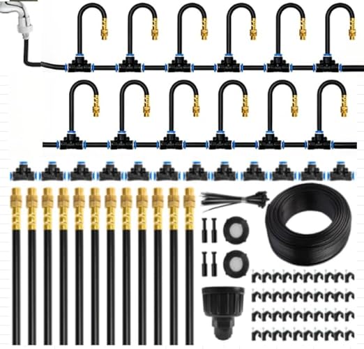 MIXC 50Ft 1/4" Drip Irrigation System,2026-Upgrade Garden Irrigation Kit with 12pcs Adjustable Copper Nozzles,Automatic Atomizing Watering System for Outdoor Plants,Raised Bed,Yard,Potted Plant,Lawn