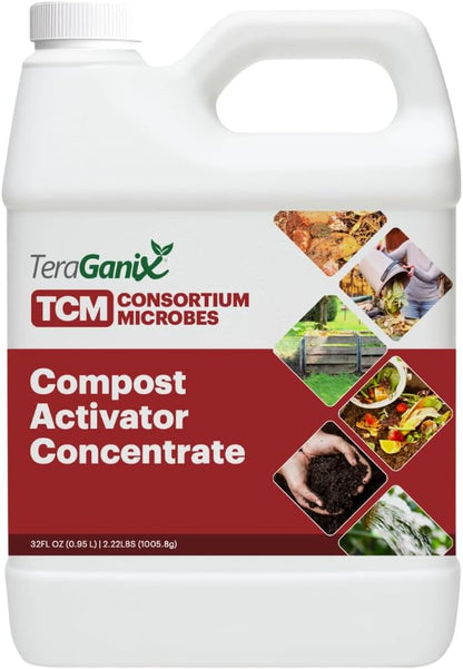 TeraGanix Compost Accelerator (1 Bottle = 22 Gallons), Reduce Odors, Liquid Compost Starter Concentrate, Reduce Composting Time, USDA Organic, 1 Quart (32 fl oz)