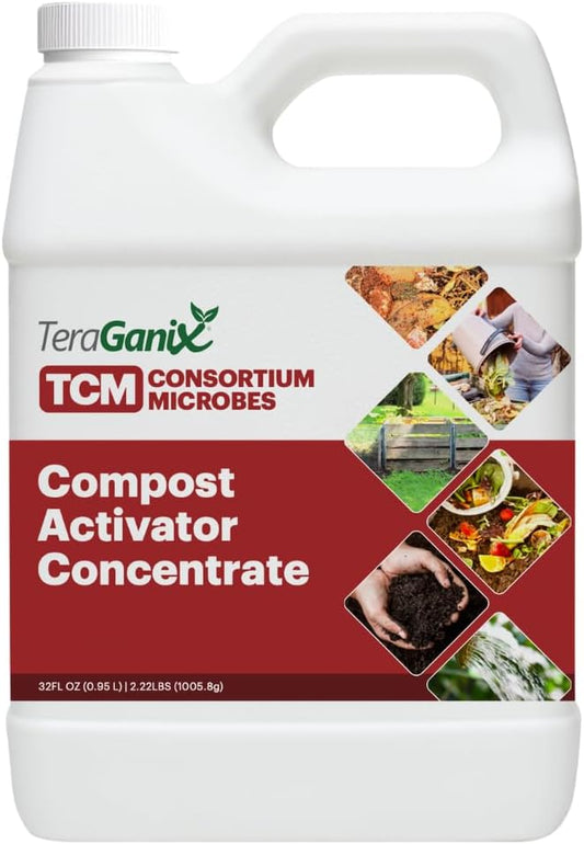 TeraGanix Compost Accelerator (1 Bottle = 22 Gallons), Reduce Odors, Liquid Compost Starter Concentrate, Reduce Composting Time, USDA Organic, 1 Quart (32 fl oz)