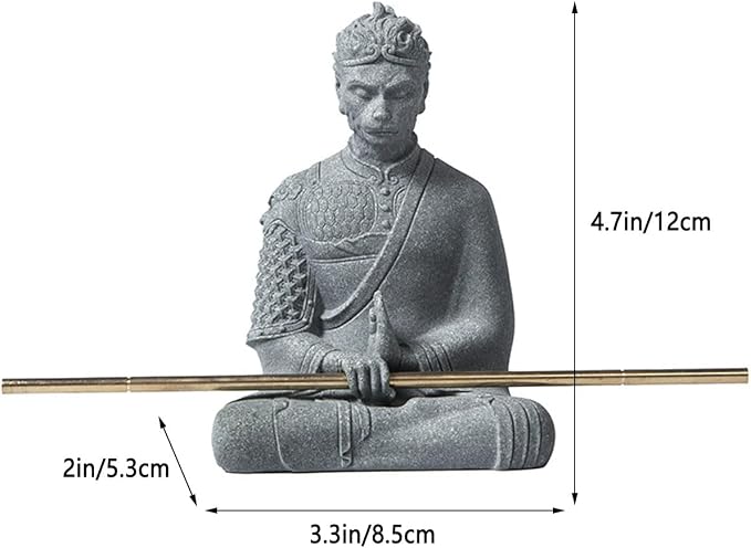 livelyfish Aquarium Sun Wukong Statue Monkey Kings Buddha Statues Zen Sandstone Figurines for Fish Tank Garden Aquarium Decor (Grey)