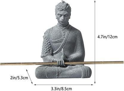 livelyfish Aquarium Sun Wukong Statue Monkey Kings Buddha Statues Zen Sandstone Figurines for Fish Tank Garden Aquarium Decor (Grey)