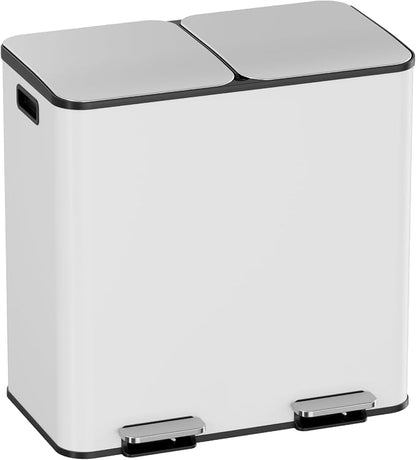 2 x 40L (2 x 10.6 Gallon) Dual Compartment Trash Can, Stainless Steel Kitchen Step Garbage Bin with Soft-Close Lid, Fingerprint-Resistant, Removable Inner Buckets for Waste Sorting,Home,Office