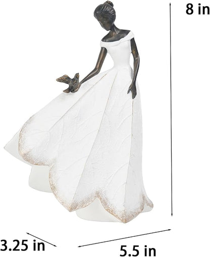 Guichifun Fairy Statue Collection Home Decoration - White Leaf Angel Girls Resin Living Room Bookshelf Decor Garden Outdoor Bathroom Decorations Figurines Gift 5.5 x 3.25 x 8 Inch