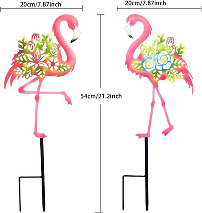 Pink Flamingo Garden Statue - 20.5 inch Hand Flamingo Painted Metal Patio Art, Outdoor Decorative Stake Flamingo Statue for Lawn, Patio, Porch and Backyard, Gifts for Ladies (B Style 2 Pack)